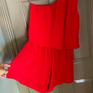 One shoulder red romper short